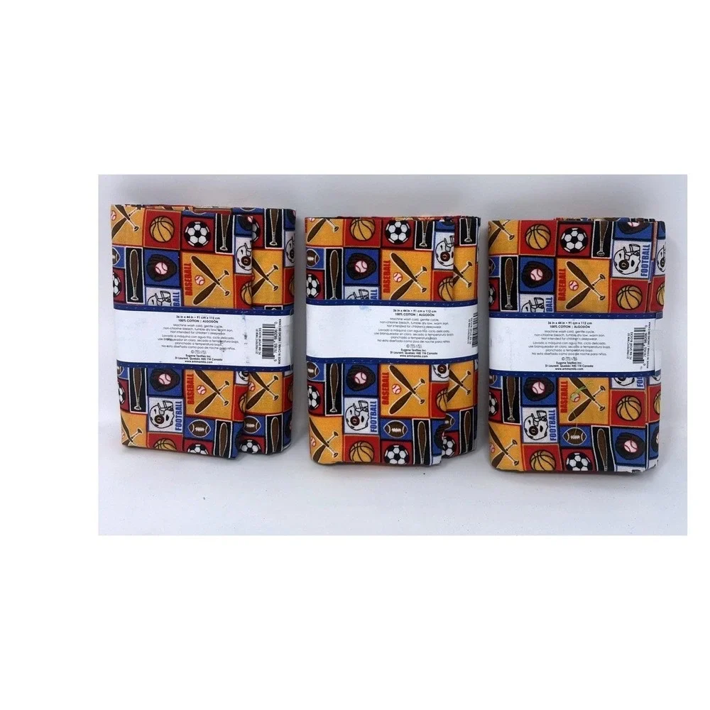 Lot Of 3 Emma & Mila Sports Blocks-Colorful 100% Cotton Woven Fabric-3 Yards New